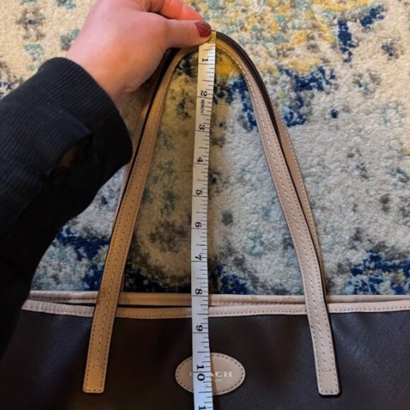 Coach Metro Large Tote Brown and Tan Saffiano Leather Purse Bag #F24341 - Picture 7 of 15